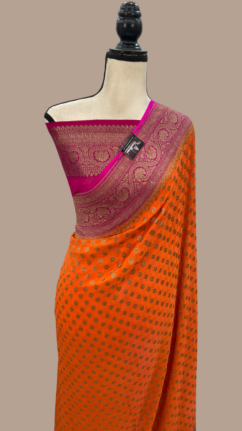 Khaddi Georgette Handloom Banarasi Saree -  Antique zari - The Handlooms