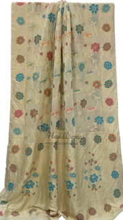 Off-white Pure Khaddi Georgette Handloom Banarasi Saree - All over Jaal Work With Meenakari - The Handlooms