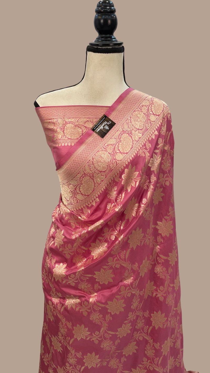 Pure Katan Silk Banarasi Handloom Saree - All Over Jaal Work - The Handlooms