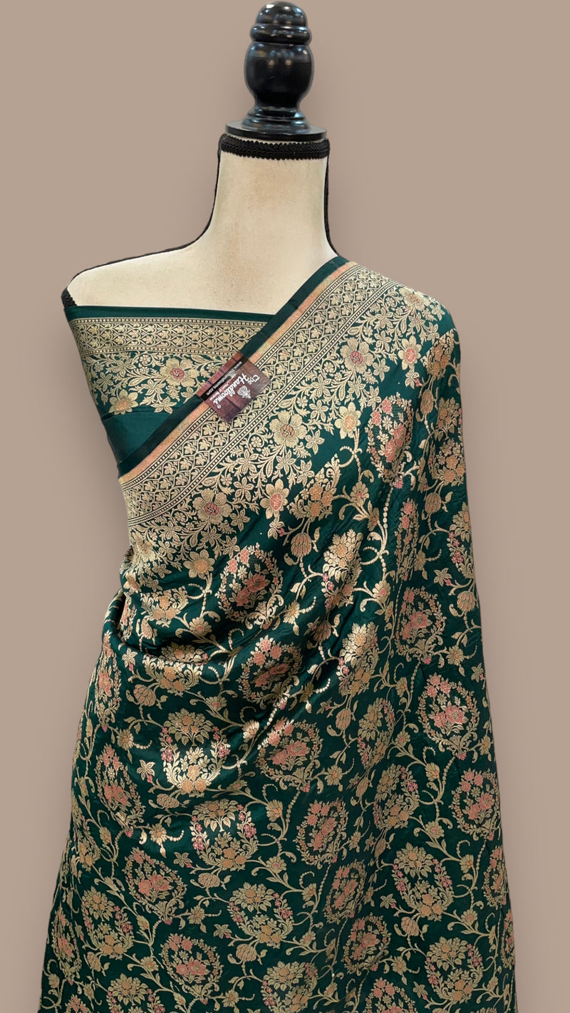 Pure Katan Silk Banarasi Handloom Saree - All over Jaal work with Meenakari - The Handlooms