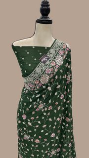 Pure Georgette Chikankari Handloom Banarasi Saree - The Handlooms