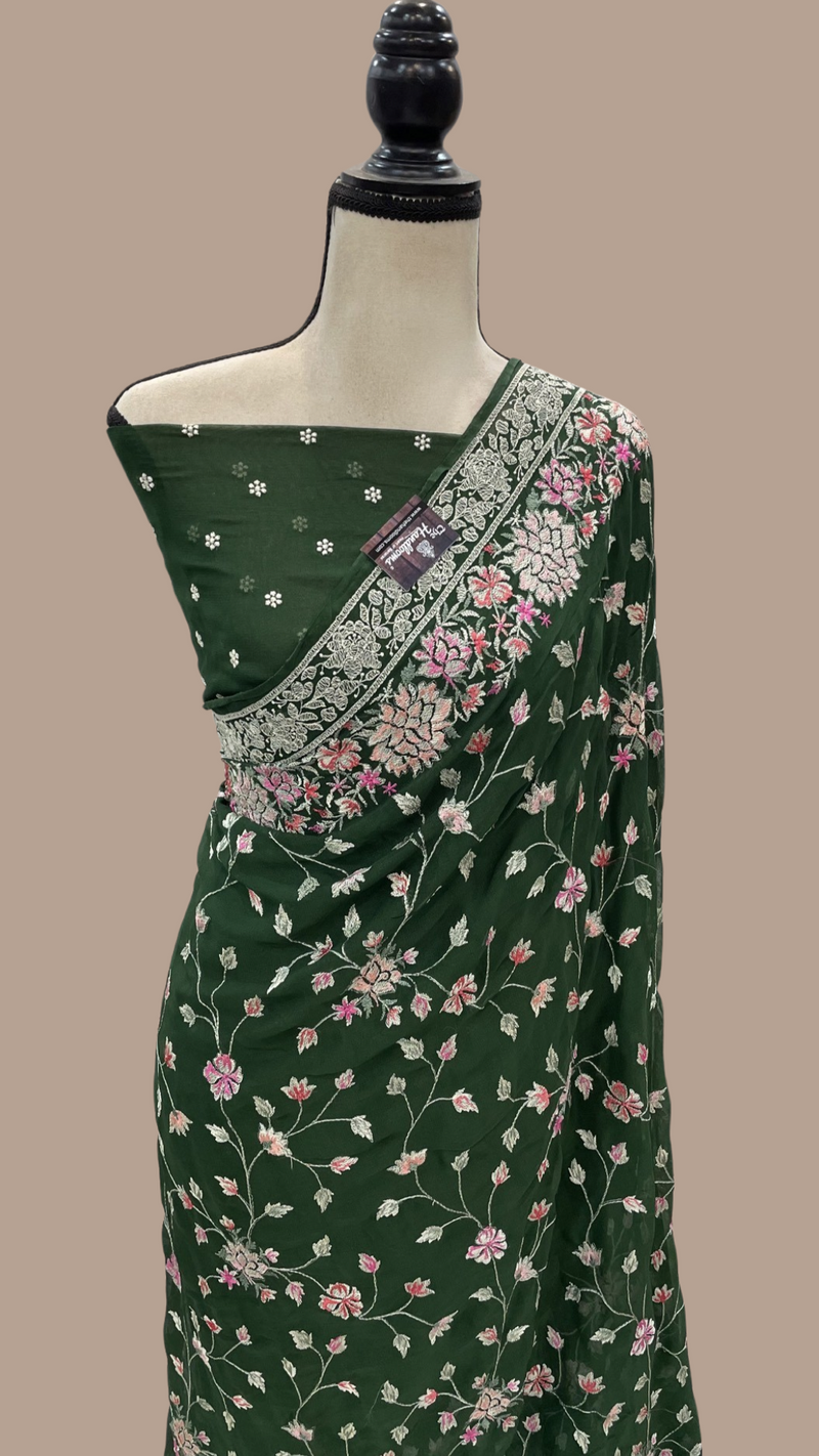 Pure Georgette Chikankari Handloom Banarasi Saree - The Handlooms