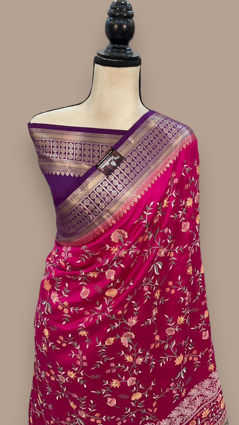 Pure Chiniya Silk Handloom Banarasi Saree with Chikankari - The Handlooms