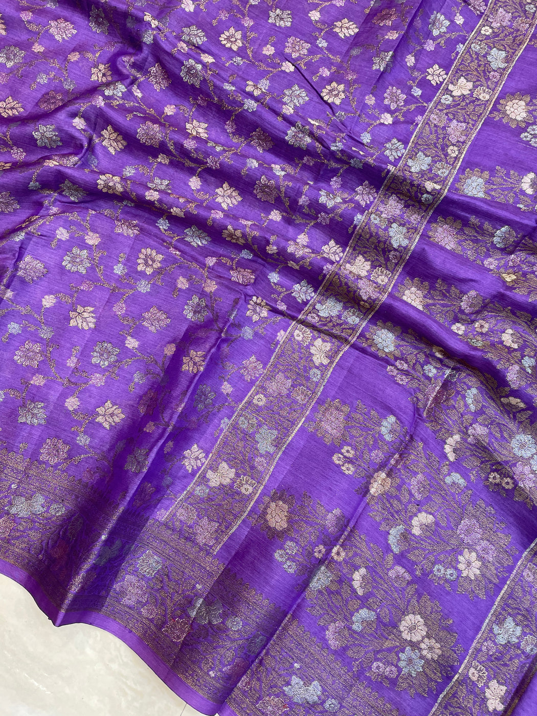 Purple Pure Butter Crepe Banarasi Saree — The Handlooms