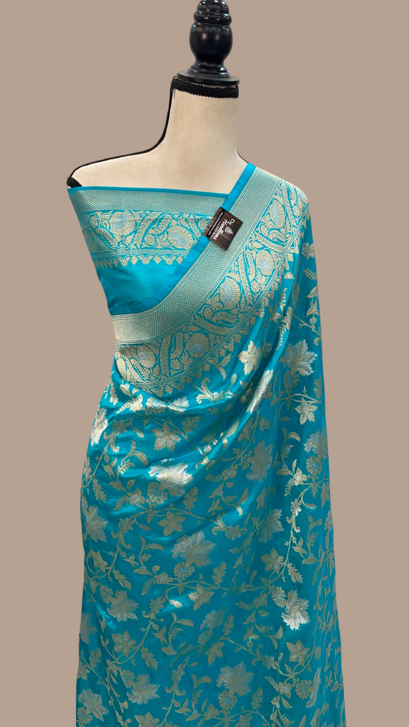 Pure Katan Silk Banarasi Handloom Saree - All Over Sona Roopa Jaal Work - The Handlooms
