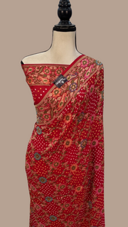 Pure Georgette Banarasi Bandhej Handloom Saree - with meenakari work - The Handlooms