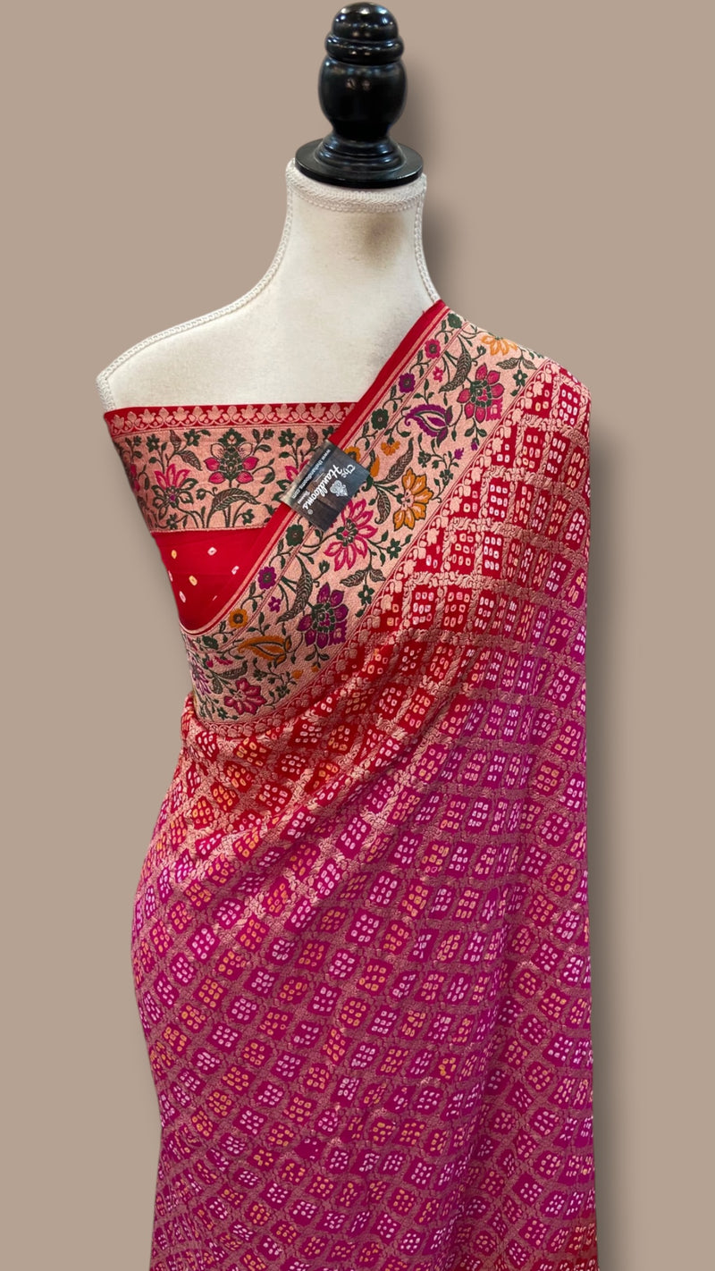 Pure Georgette Banarasi Bandhej Handloom Saree - Meenakari