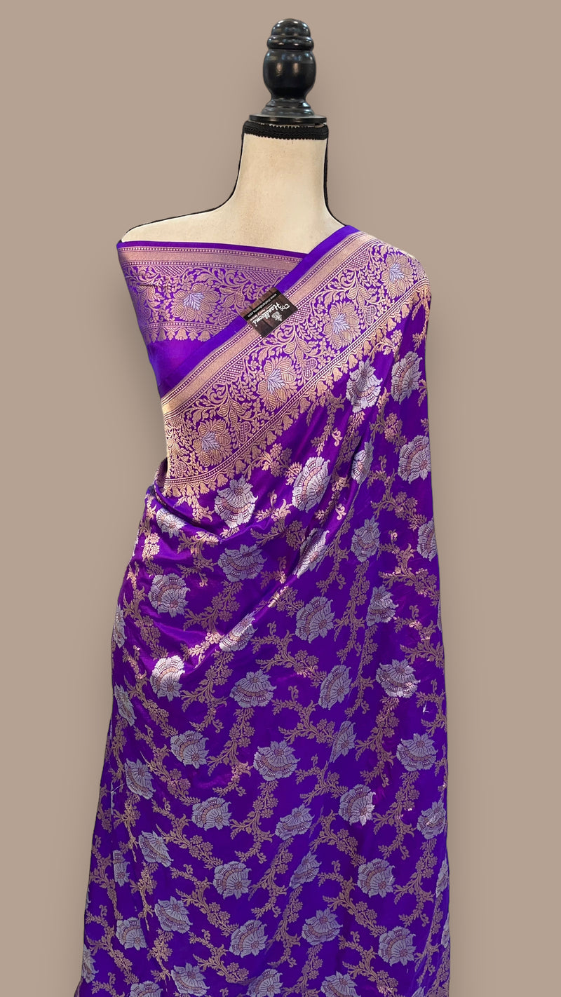 Pure Katan Silk Banarasi Handloom Saree - All over Sona Roopa Jaal work - The Handlooms