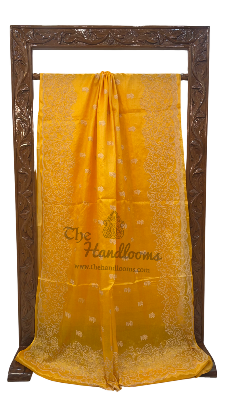 Tussar Silk Handloom Banarasi Saree With Chikankari - The Handlooms