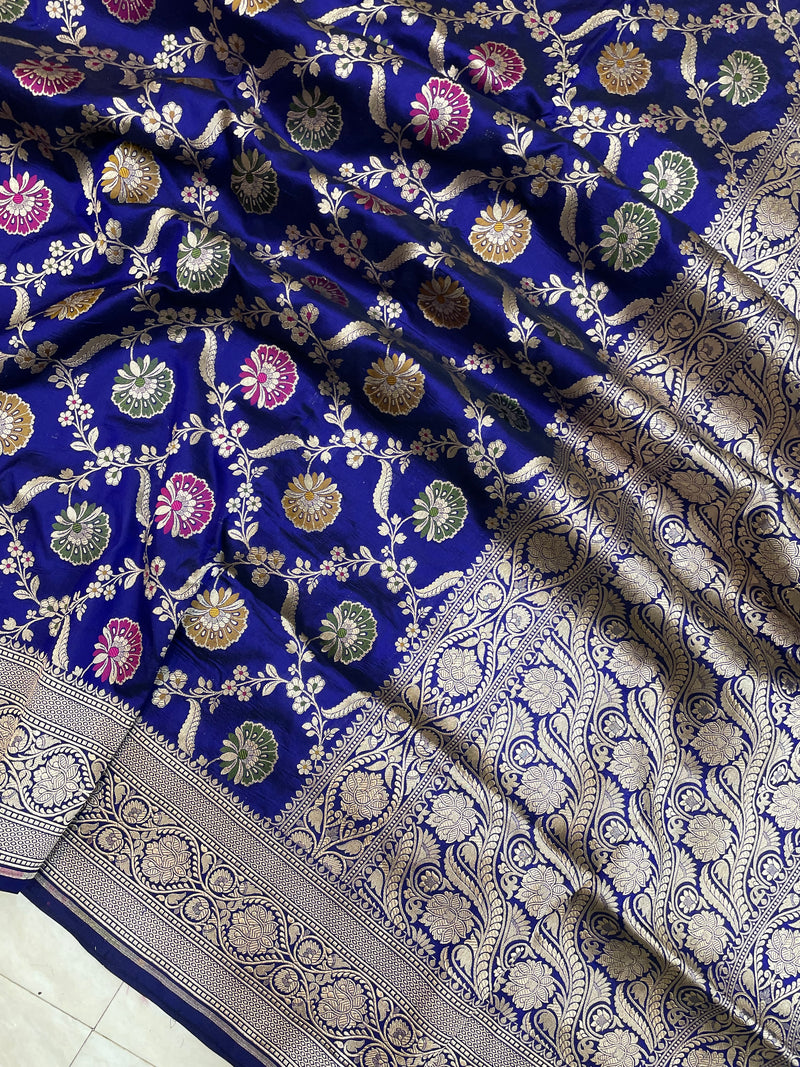 Pure Katan Silk Banarasi Handloom Saree - All over Jaal work with meenakari - The Handlooms