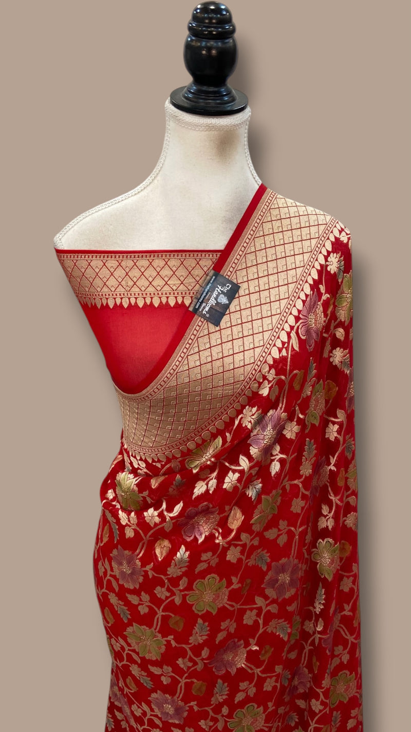 Pure Khaddi Georgette Handloom Banarasi Saree - Water Zari
