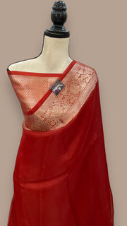 Red Pure Kora Handloom Banarasi Saree - The Handlooms