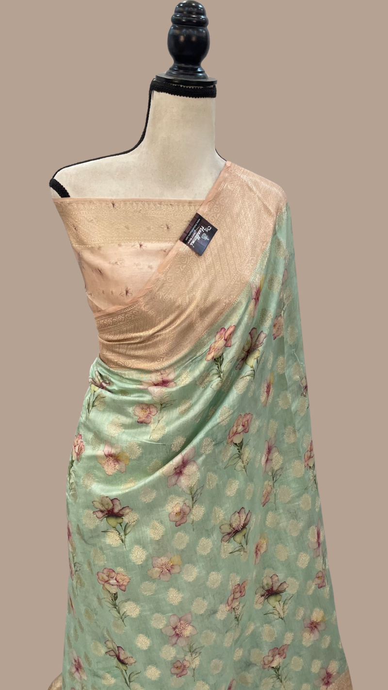 Pure Chiniya Silk Digital Print Handloom Banarasi Saree - The Handlooms
