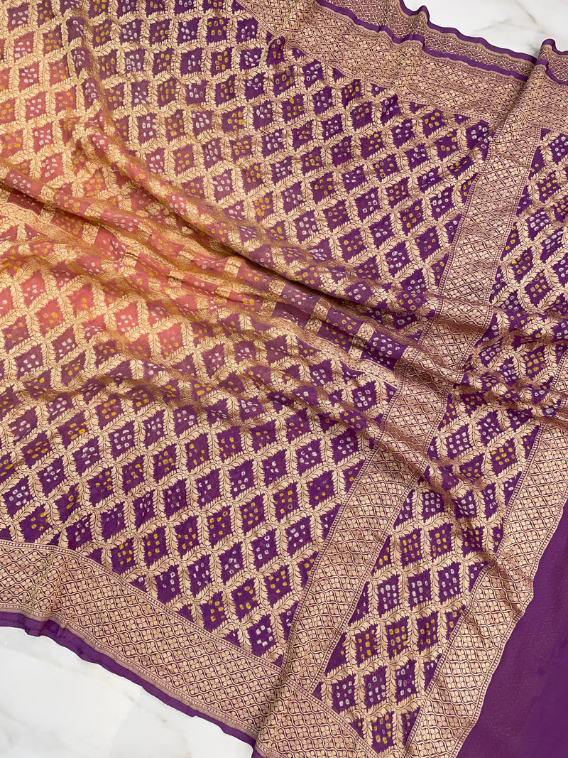 Pure Georgette Banarasi Bandhej Handloom Dupatta - The Handlooms