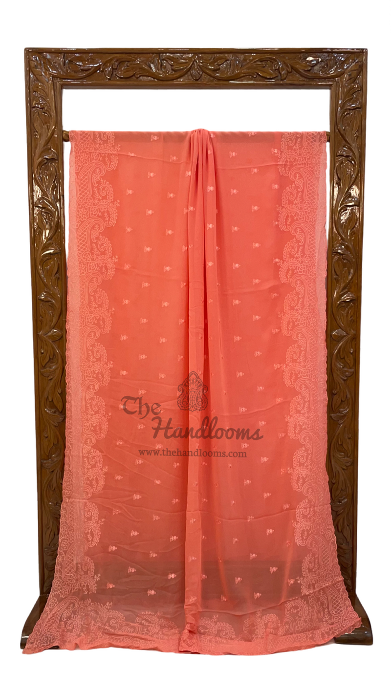 Pure Georgette Chikankari Handloom Banarasi Saree - The Handlooms