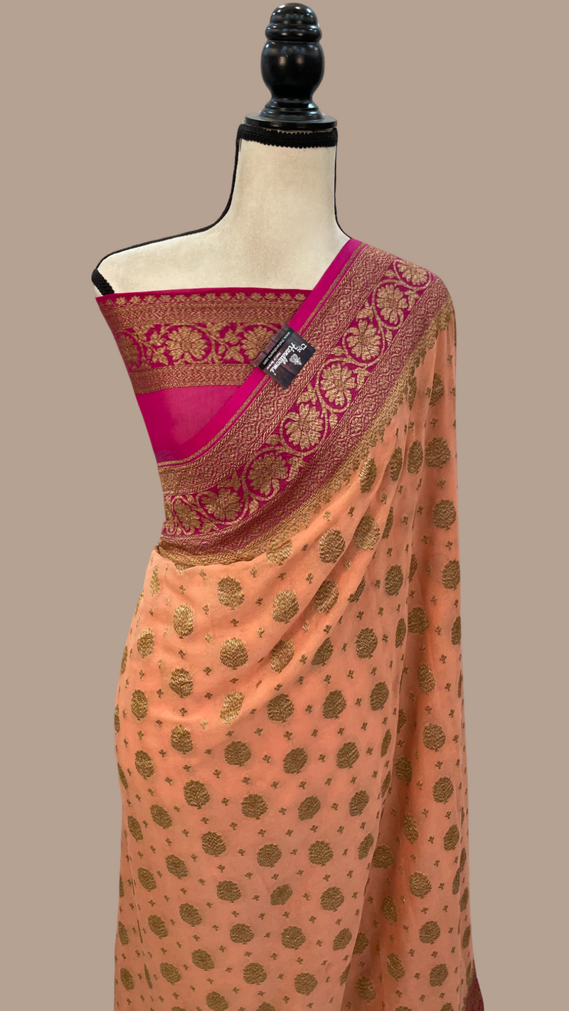 Pure Khaddi Georgette Banarasi Saree -  Antique zari - The Handlooms