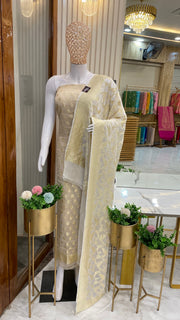 Tissue Handloom Banarasi Dress material with Khaddi Georgette Dupatta - The Handlooms