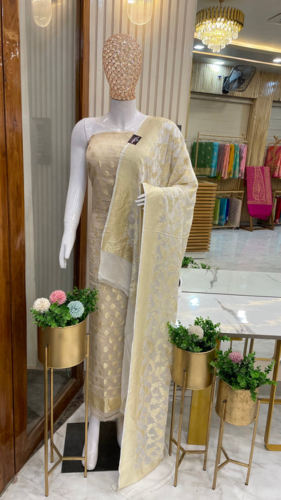 Tissue Handloom Banarasi Dress material with Khaddi Georgette Dupatta