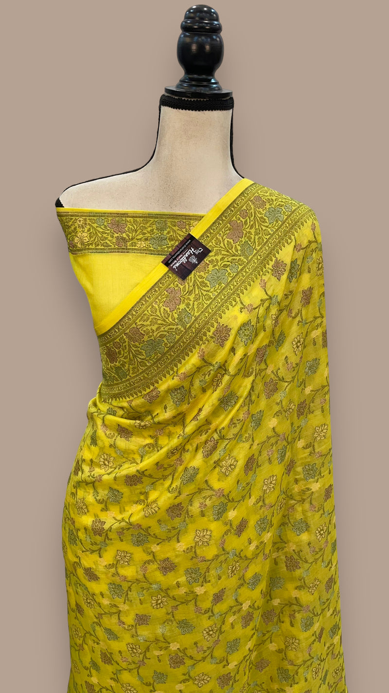 Yellow Pure Butter Crepe Banarasi Saree - The Handlooms