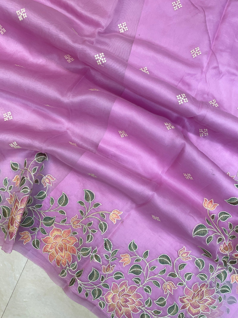 Pure Organza Chikankari Handloom Banarasi Saree - The Handlooms