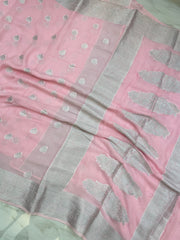 Pink Pure Chiffon Khaddi Banarasi Saree - The Handlooms