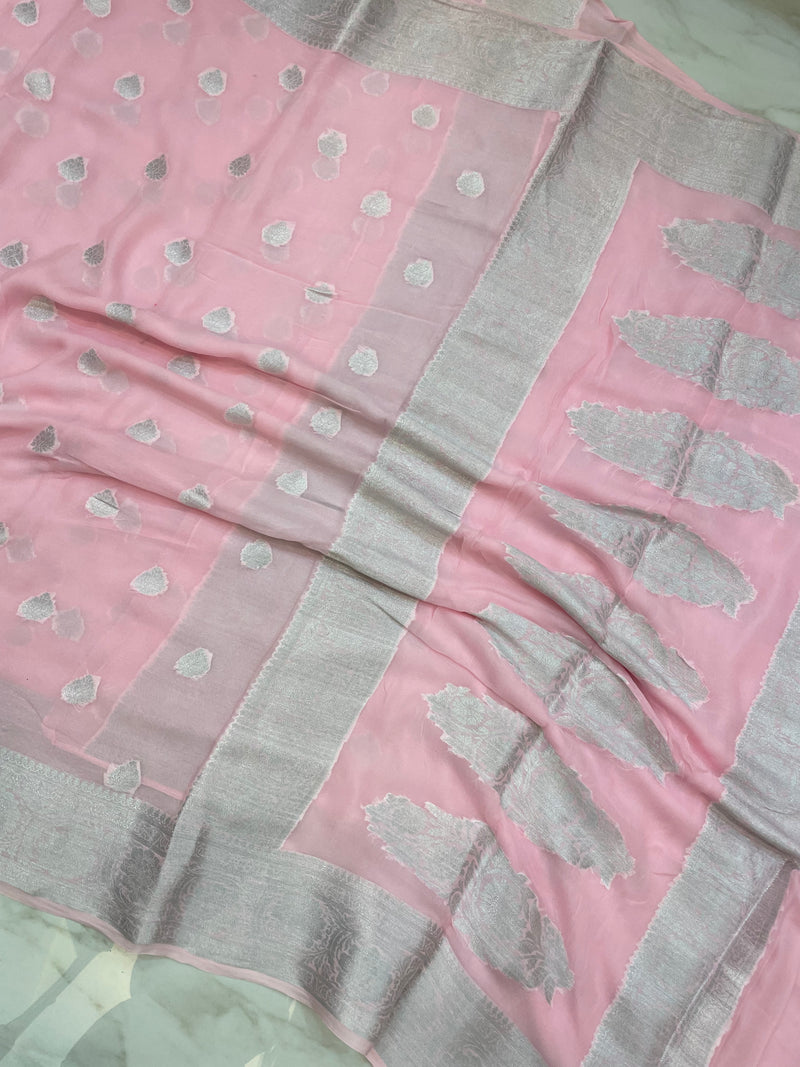 Pink Pure Chiffon Khaddi Banarasi Saree - The Handlooms