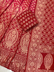 Pure Khaddi Georgette Bandhani Handloom Banarasi Lehenga - The Handlooms