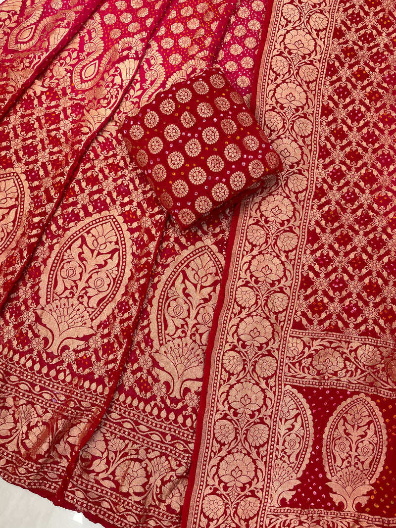 Pure Khaddi Georgette Bandhani Handloom Banarasi Lehenga - The Handlooms