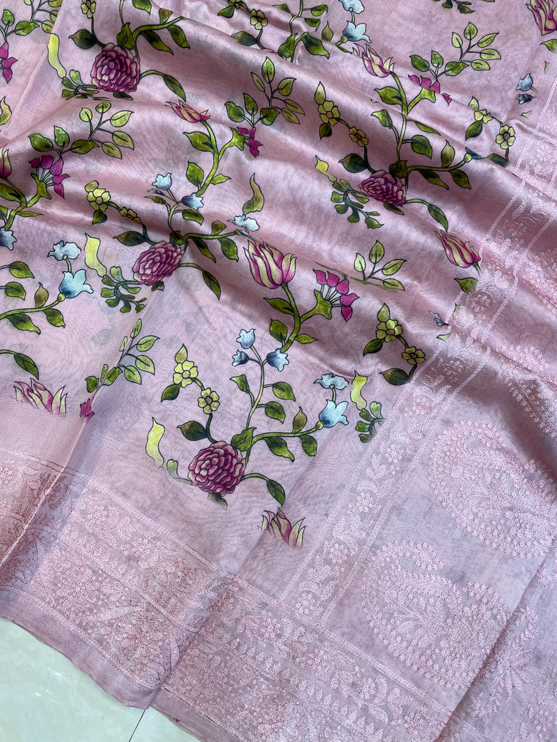 Pure Chanderi  Digital Print with Chikankari Handloom Banarasi Saree - The Handlooms