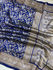 Pure Katan Silk Banarasi Handloom Saree - All over Sona Roopa Jaal work - The Handlooms