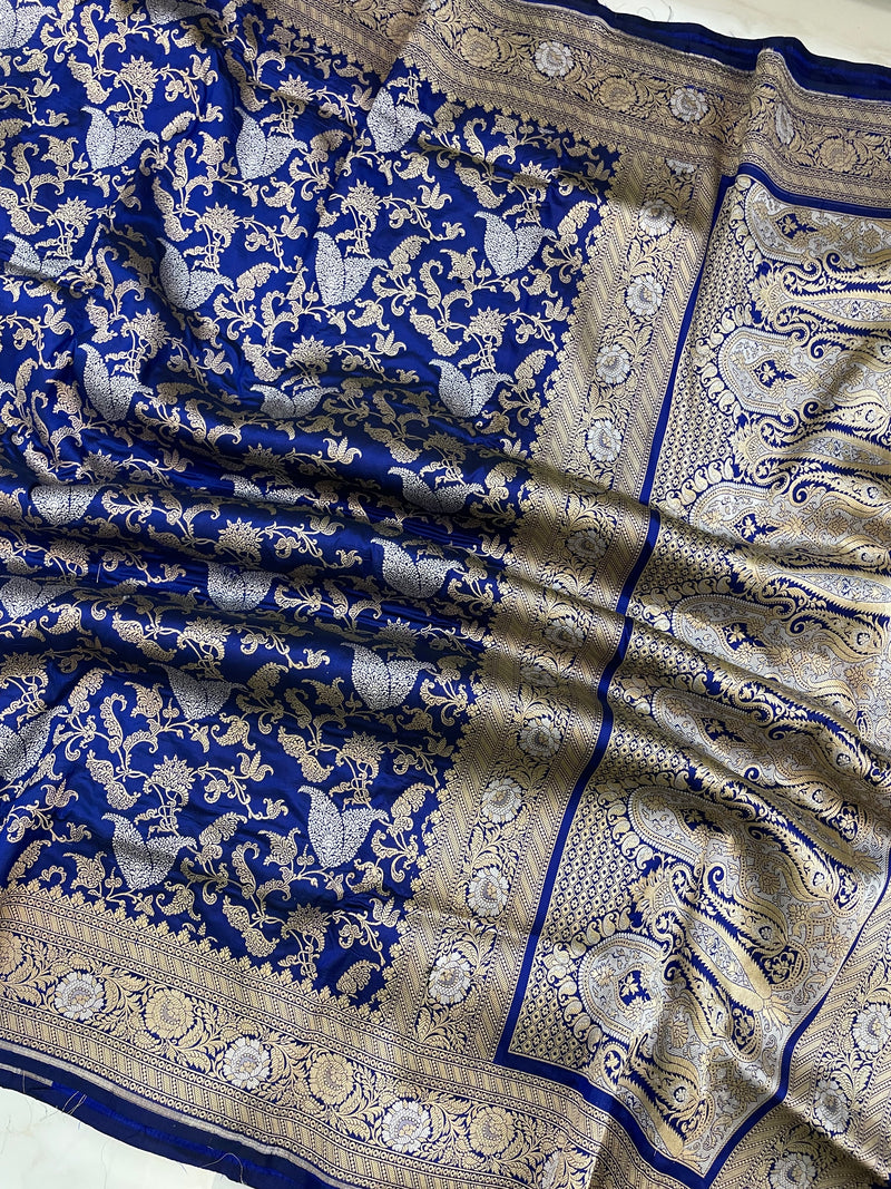 Pure Katan Silk Banarasi Handloom Saree - All over Sona Roopa Jaal work - The Handlooms