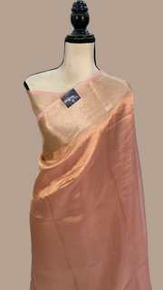 Peach Pure Kora Tissue Handloom Banarasi Saree - The Handlooms
