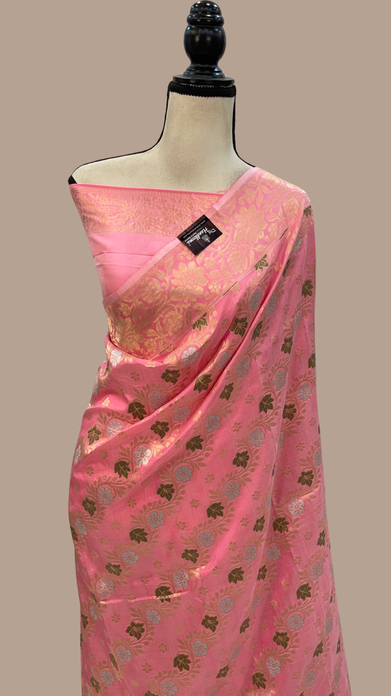 Pure Katan Silk Banarasi Handloom Saree - All over Jaal work - With Meenakari - The Handlooms