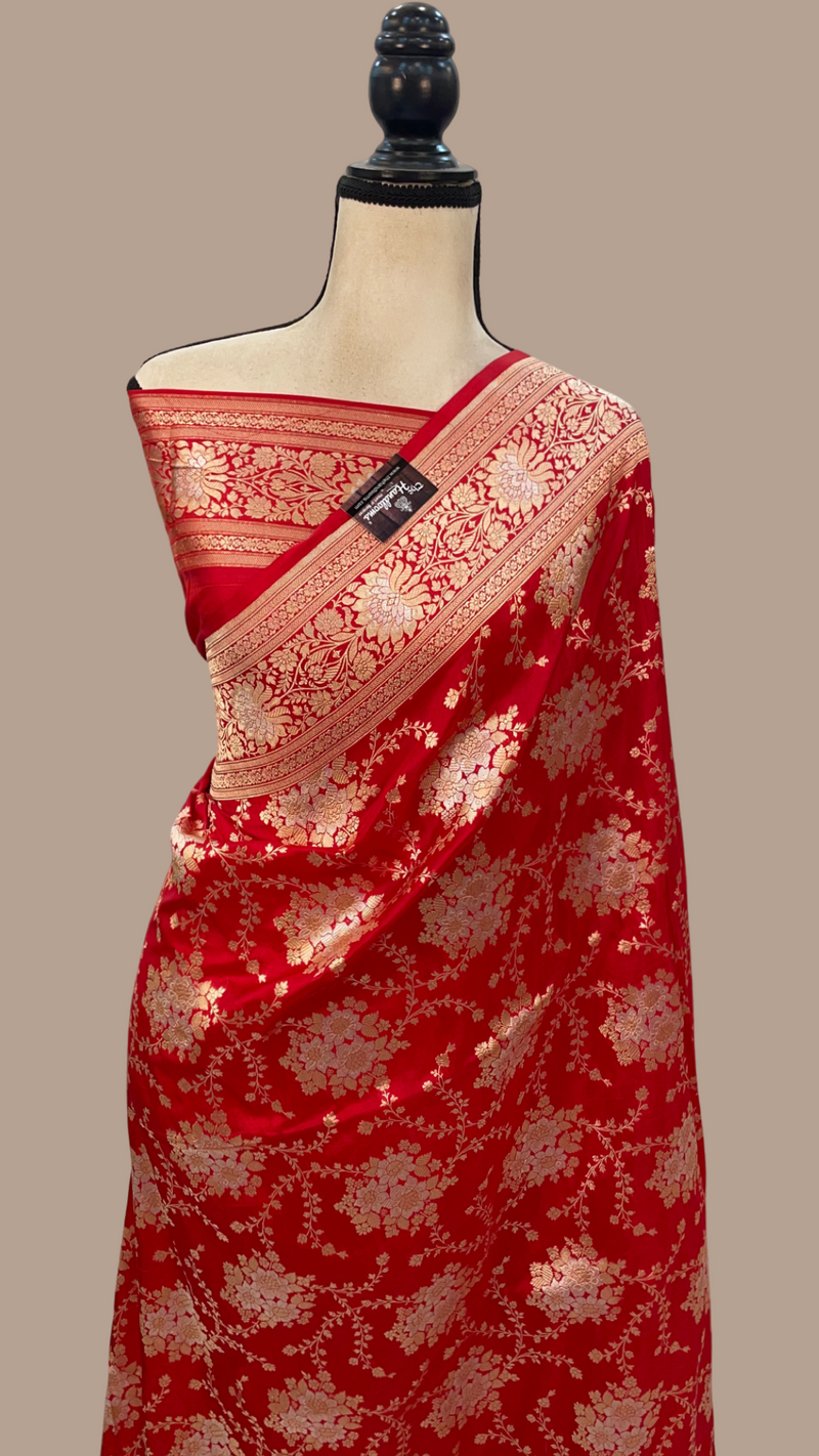 Pure Katan Silk Banarasi Handloom Saree - All over Sona Roopa Jaal work - The Handlooms