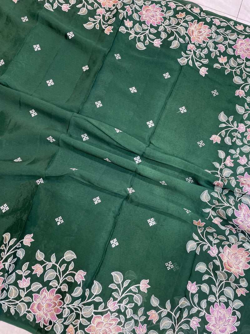 Pure Georgette Chikankari Handloom Banarasi Saree - The Handlooms
