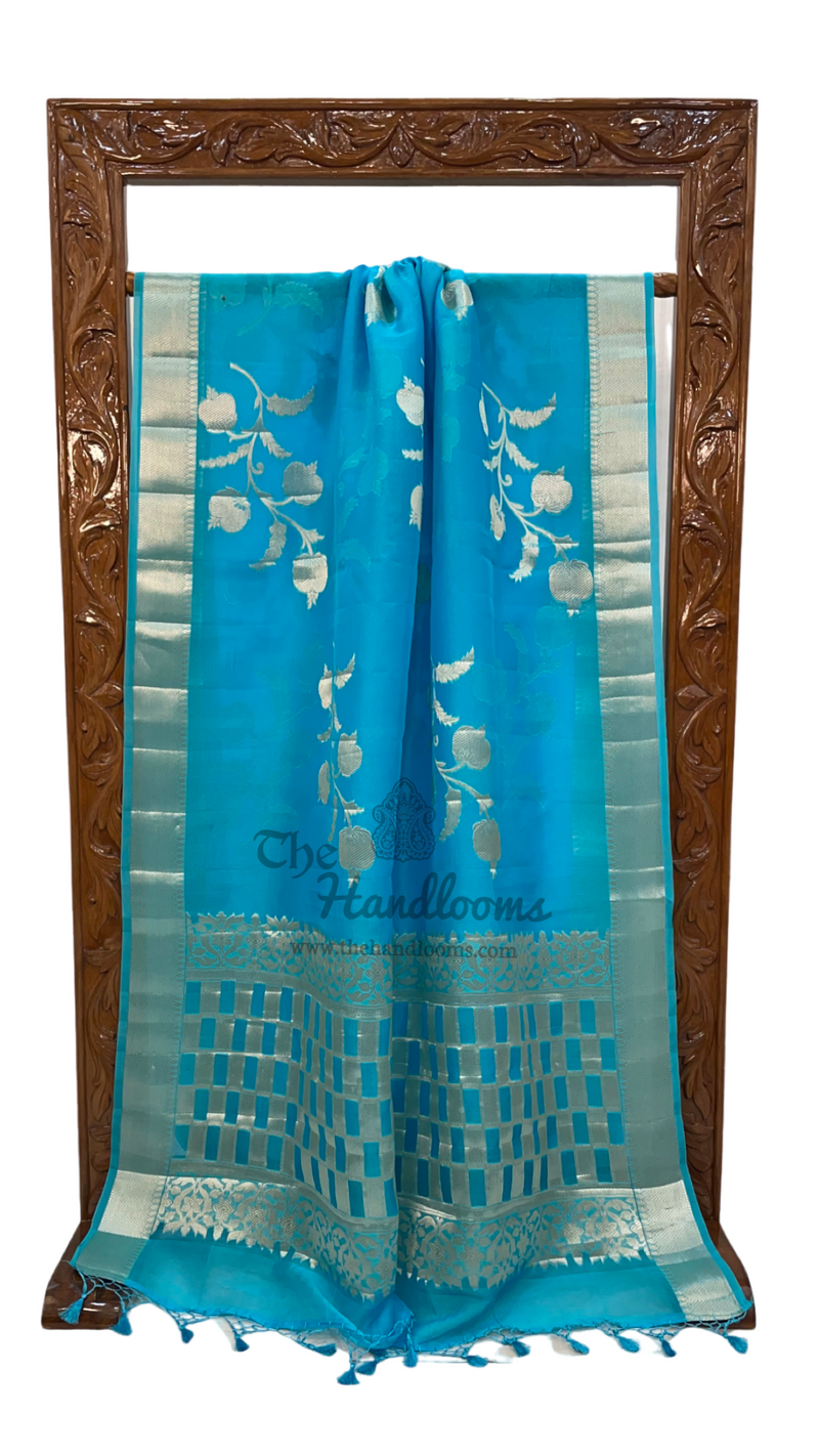 Sky Blue Pure Kora Handloom Banarasi Saree - The Handlooms