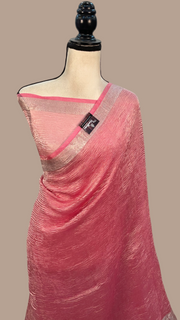 Pink Pure Kora Tissue Crush Handloom Banarasi Saree - The Handlooms