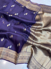 Pure Kora Handloom Banarasi Saree - Sona Roopa Alfi Kadua Booti - The Handlooms