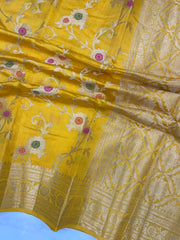 Pure Dupion Silk Banarasi Saree - Gold Zari - The Handlooms