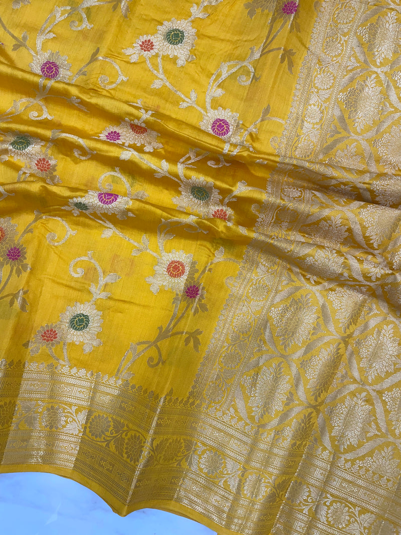 Pure Dupion Silk Banarasi Saree - Gold Zari - The Handlooms