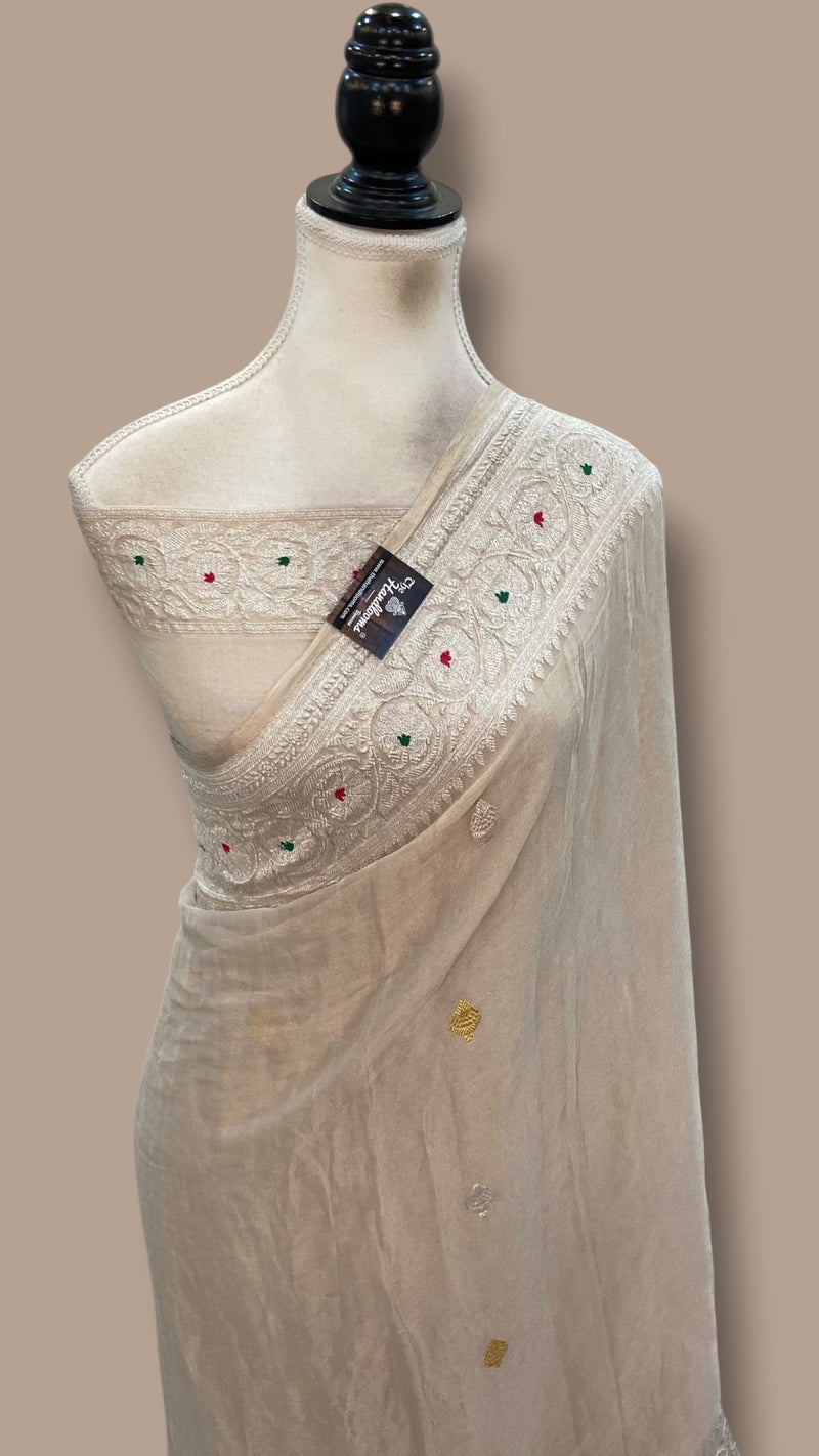 Handloom Banarasi Khaddi Georgette Tissue Saree | All-Over Sona Roopa Kadua Motifs & Meenakari