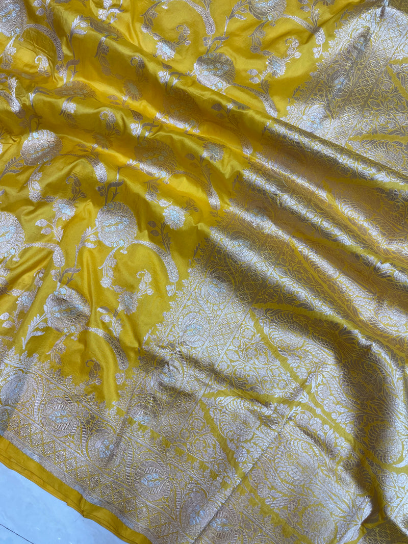 Pure Katan Silk Banarasi Handloom Saree - All over Sona Roopa Jaal work - The Handlooms