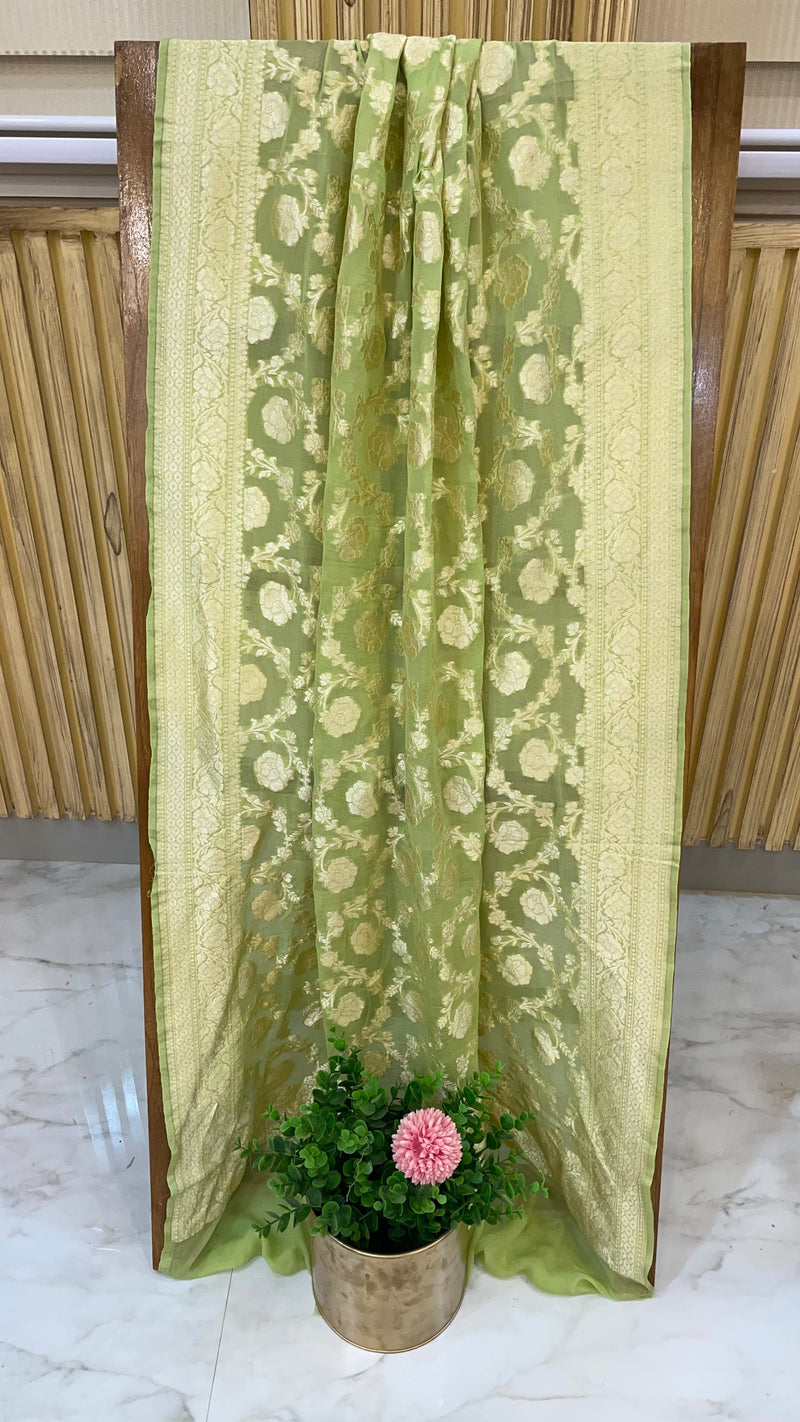 Pure Khaddi Georgette Dupatta - water zari - The Handlooms