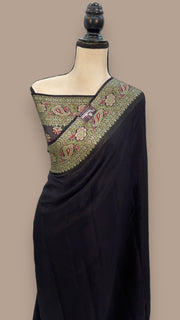 Black Pure Chiffon Khaddi Banarasi Saree - The Handlooms