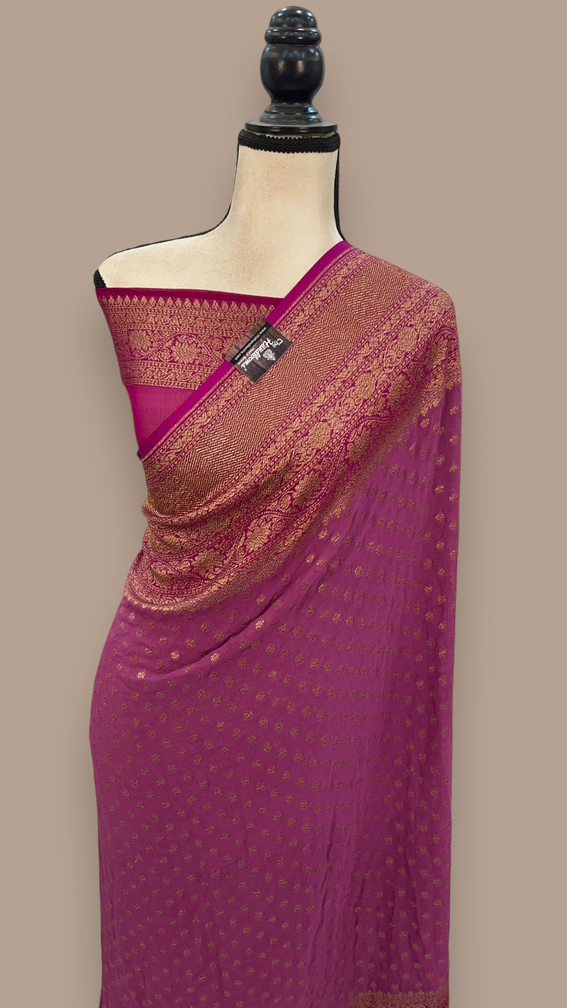 Khaddi Georgette Handloom Banarasi Saree -  Antique zari - The Handlooms