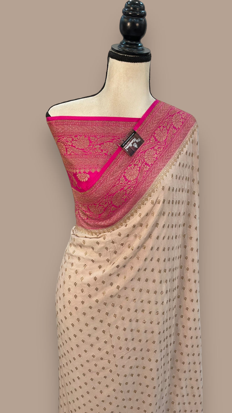 Pure Khaddi Crepe Georgette Handloom Banarasi Saree - The Handlooms