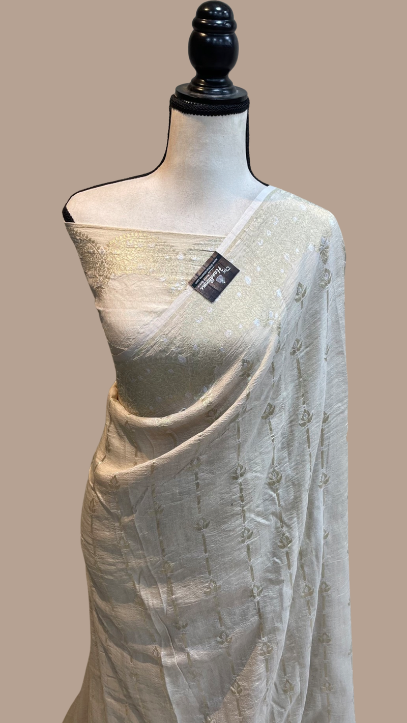 Tussar Georgette Handloom Banarasi Saree - All over Sona Roopa Jaal Work - The Handlooms