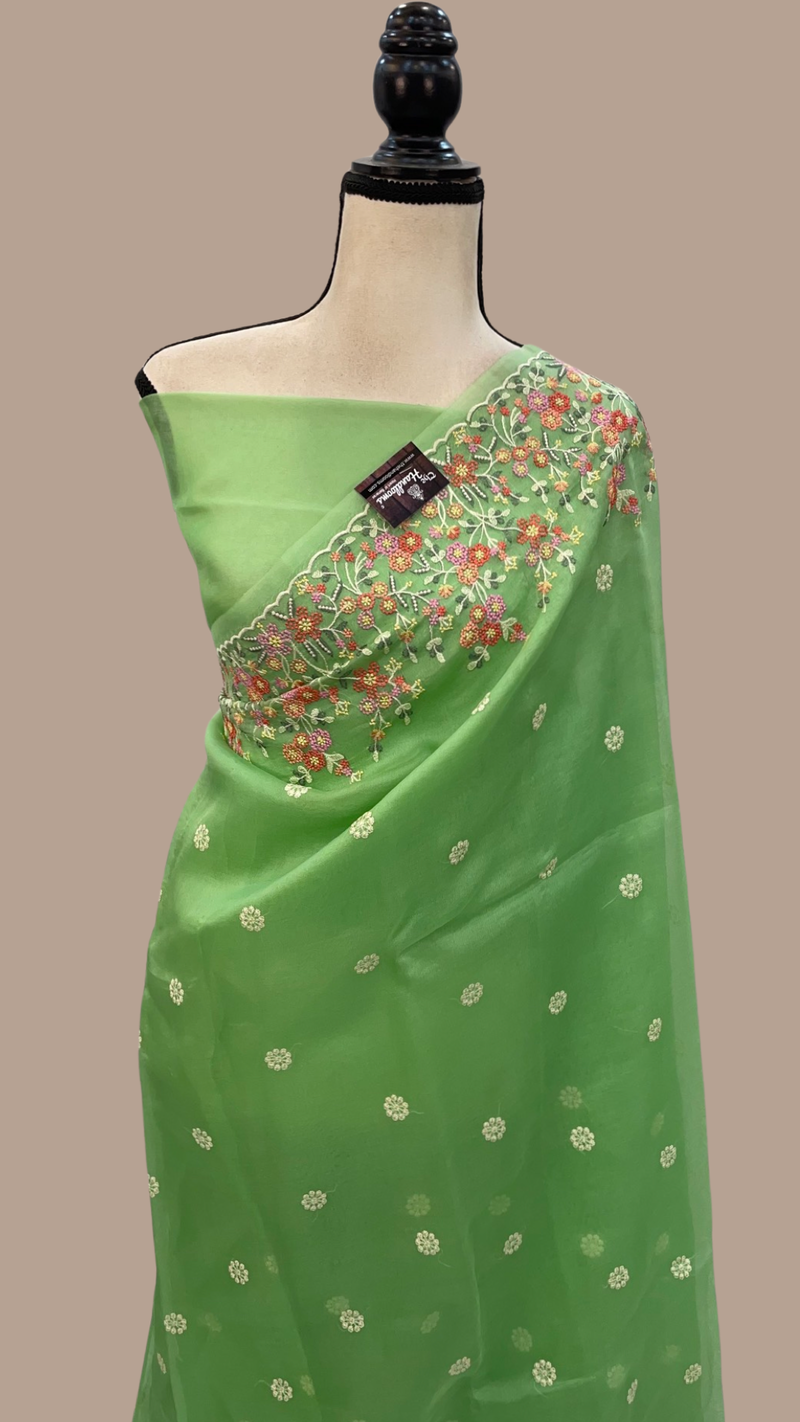 Pure Organza Chikankari Handloom Banarasi Saree - The Handlooms