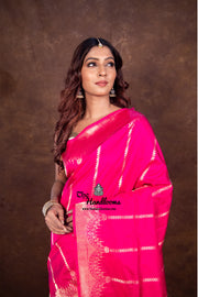 Pure Katan Silk Banarasi Handloom Saree - All over Kadua Stripe - The Handlooms