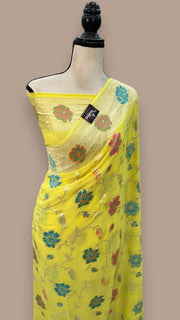 Khaddi Georgette Handloom Banarasi Saree - All over Jaal Work With Meenakari - The Handlooms